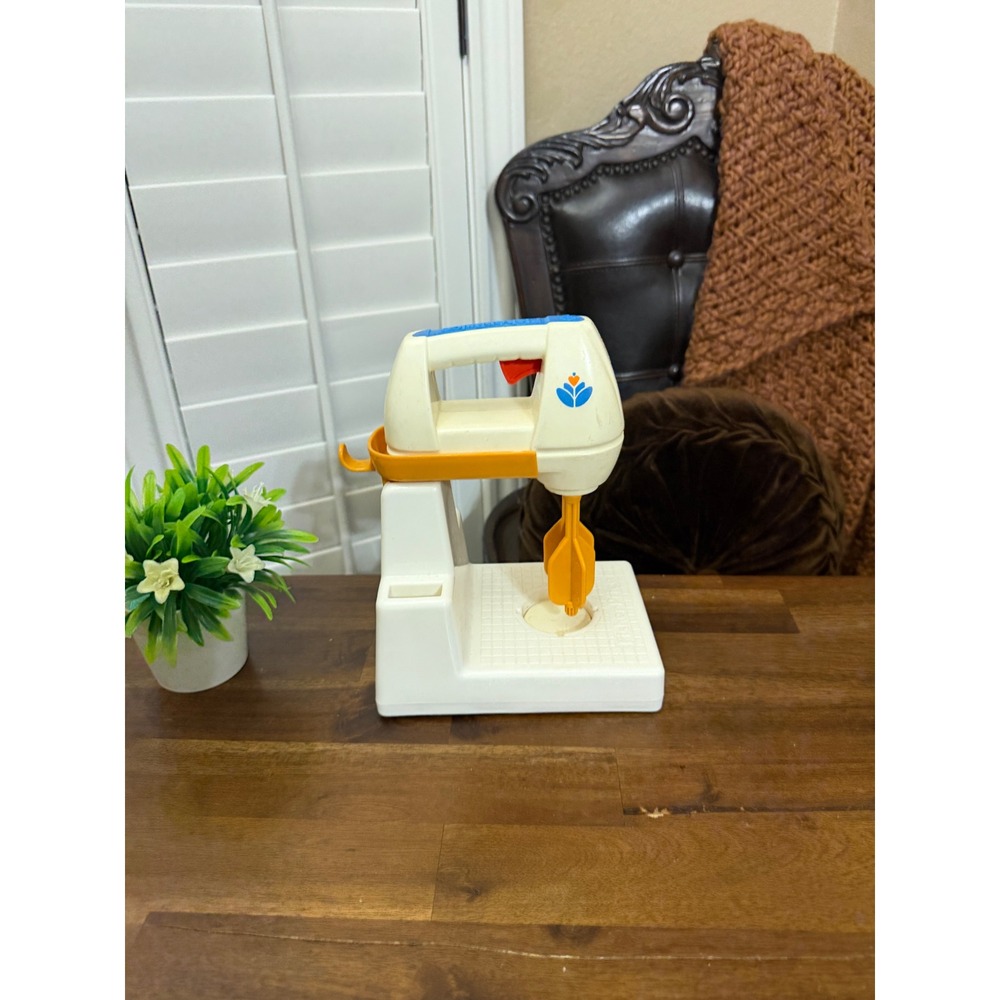 Vintage Fisher-Price Magic Vac Kitchen Stand Mixer Toy 1980s White Orange Blue